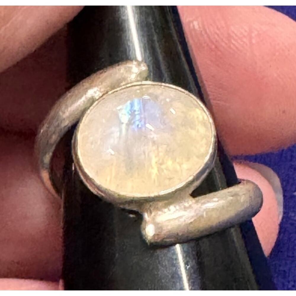 Handmade Sterling Silver Rainbow Moonstone twist ring Size 6.75